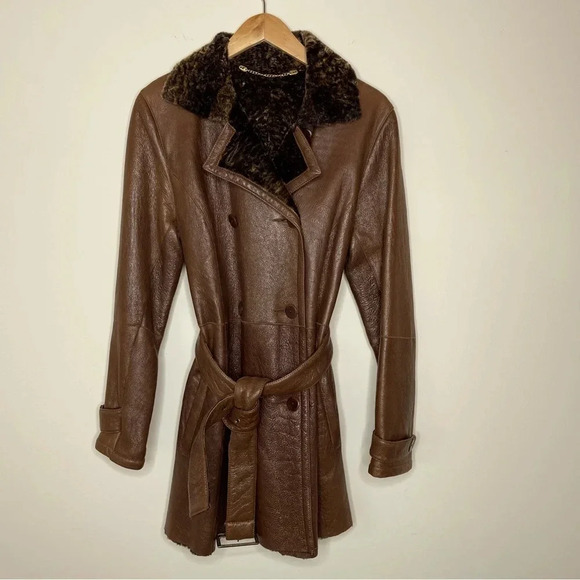 Vintage Y2K 80’s Marco Gianotti Milano Shearling Leather Coat  Large penny lane - Picture 1 of 8